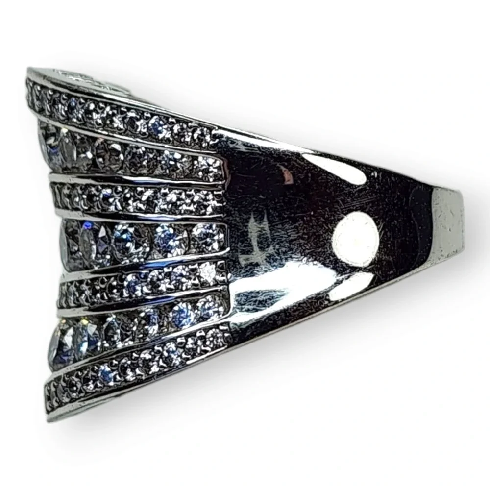Statement Ring Sterling Silver 925 Cocktail Cubic Zirconia Ring Size 8.25